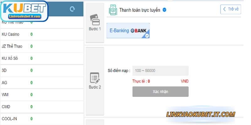 Nạp tiền KUBET qua internet banking là phương thức cơ bản, dễ thực hiện